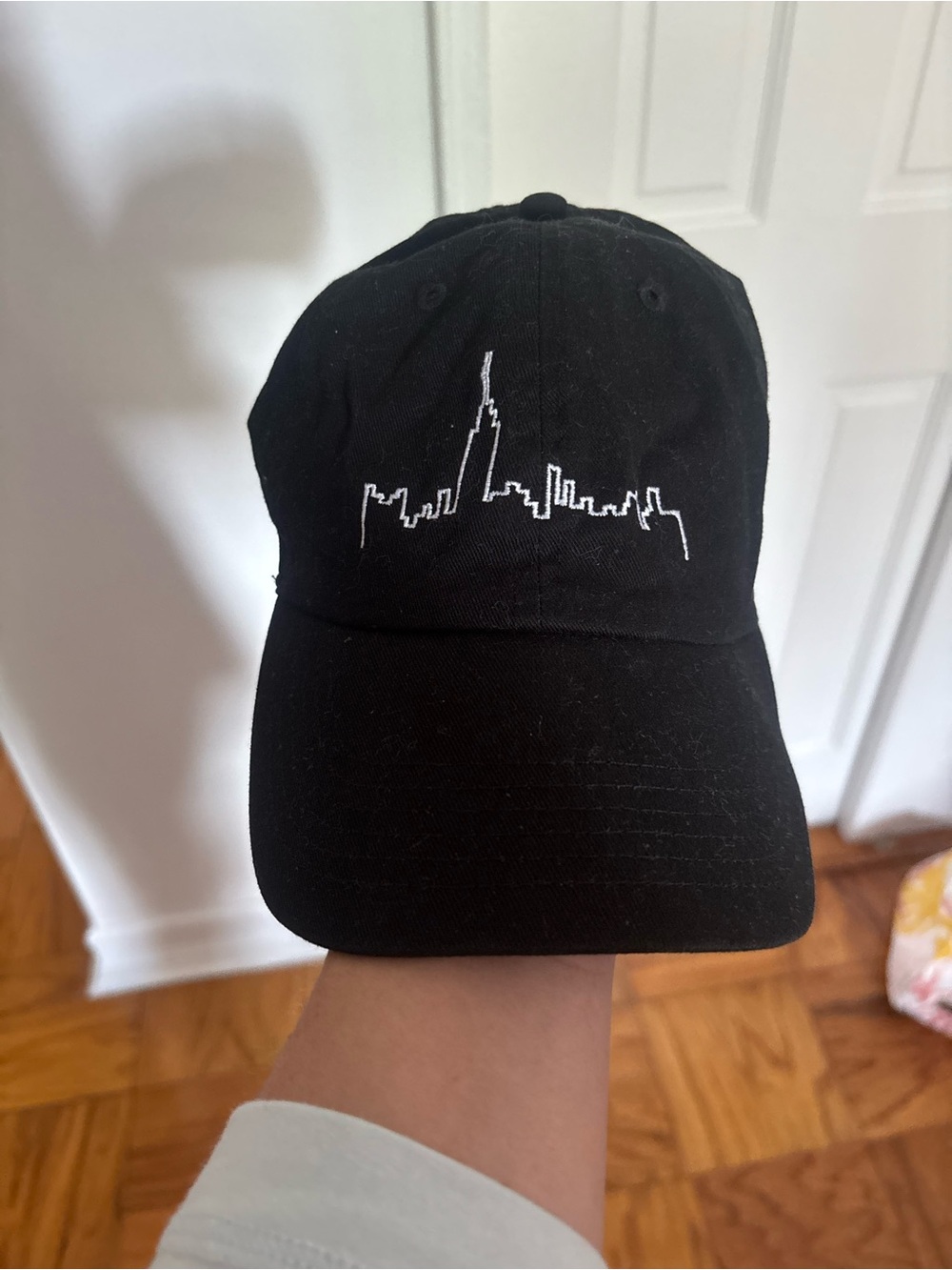 Black Manhattan Skyline Embroidered Baseball Cap